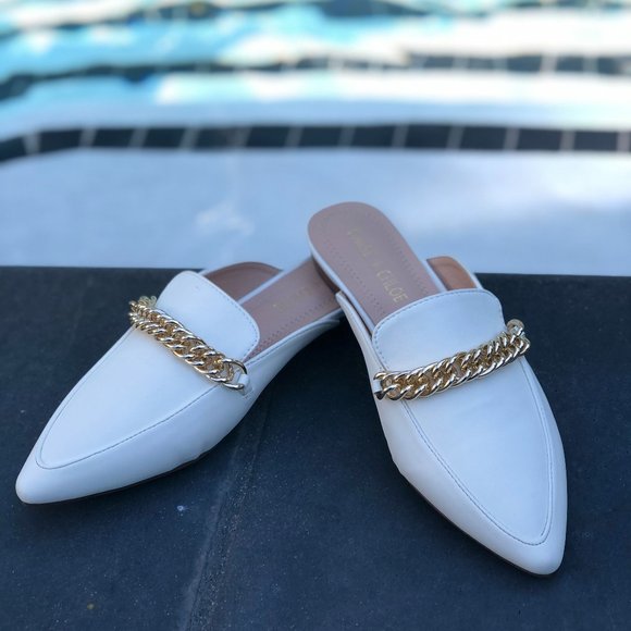 [New] CLASSY CHAIN LINK LOAFER DESIGN SLIP ON MULES SHOES WHITE - Picture 3 of 4